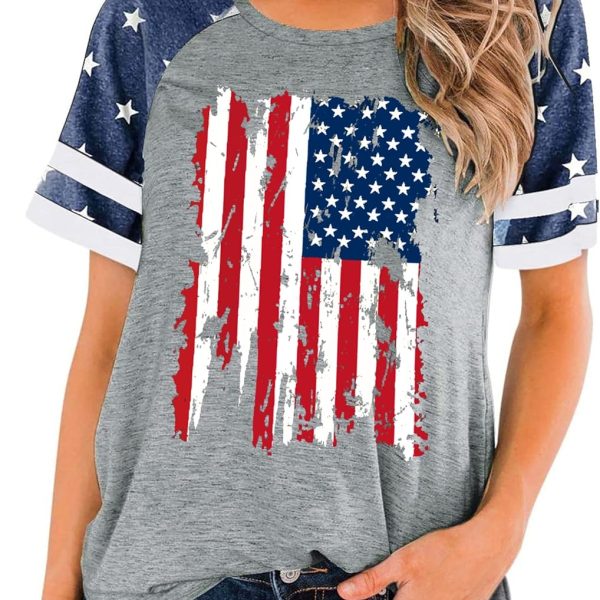 American Flag Shirt Women 4th of July Shirts USA Flag Graphic Patriotic Tshirt Raglan Color Block Tops