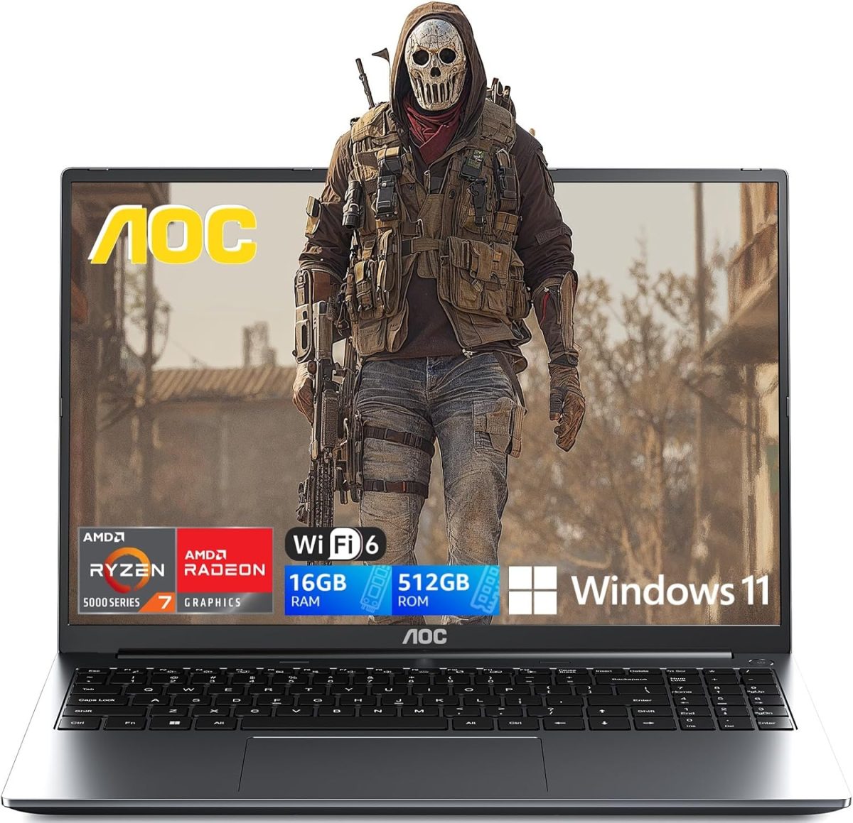 AOC لابتوب AMD 2025 بشاشة 16.1 انش ومعالج AMD رايزن 7 7735HS (8C/16T حتى 4.75GHz)، 16GB DDR5 512GB NVMe SSD، شاشة 16 انش FHD، واي فاي 6، كيبورد باضاءة خلفية، كاميرا ويب، HDMI