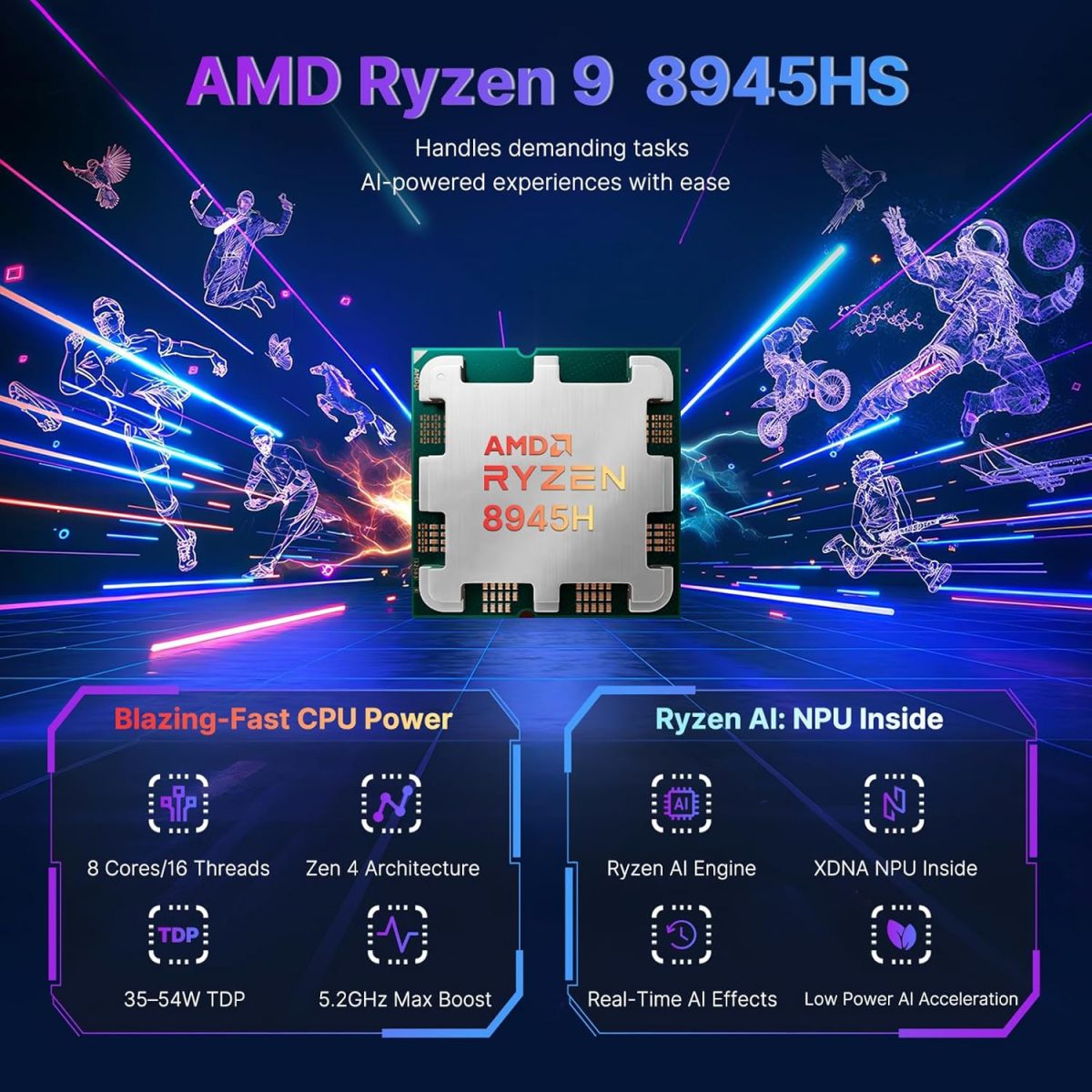 ⁦نيمو لابتوب العاب رايزن 9 8945HS 17.3 (>i9-13900H) ذاكرة RAM 32GB وSSD 1TB وبطاقة عرض مرئي راديون 780M وبطاقة عرض مرئي راديون 780M وPD 100 واط نوع C 4.0 ومساعد طيار جاهز للذكاء الاصطناعي والواقع⁩ - الصورة ⁦2⁩