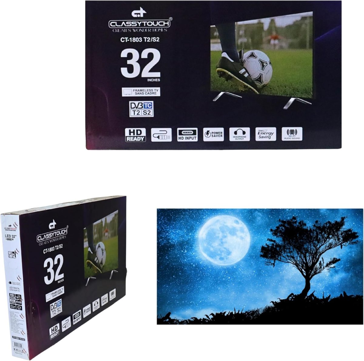 تلفزيون LED بدون اطار مقاس 32 بوصة (CT-1803 T2/S2)