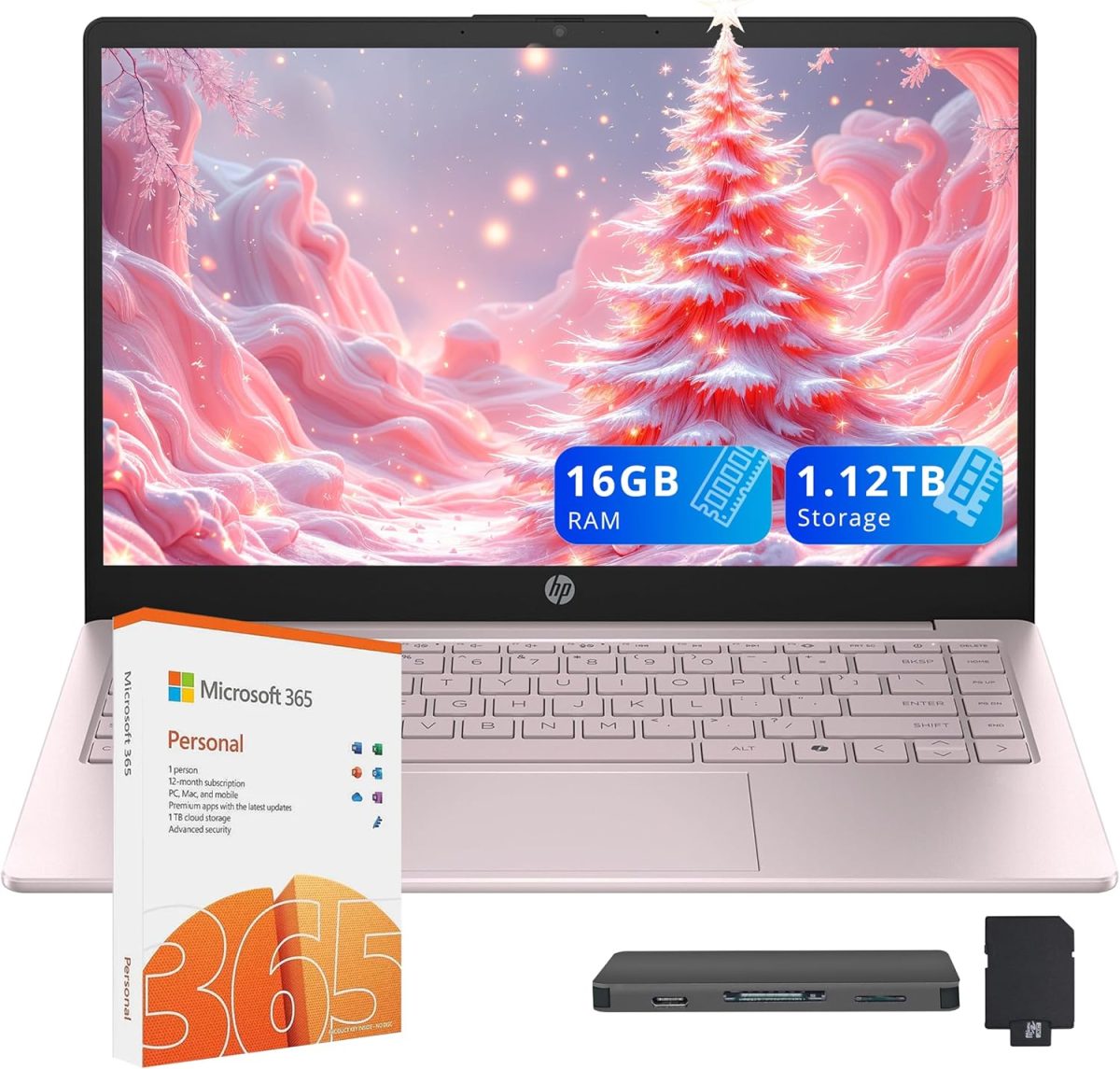 HP لابتوب ستريم 14 انش HD، معالج انتل N150، ذاكرة RAM 16GB، تخزين 1.16TB (مجموعة قاعدة شحن 128GB UFS+1.03TB)، بطاقة رسومات انتل، كاميرا ويب، واي فاي 6، اوفيس 365 لمدة عام، كوبايلوت، شحن سريع، ويندوز