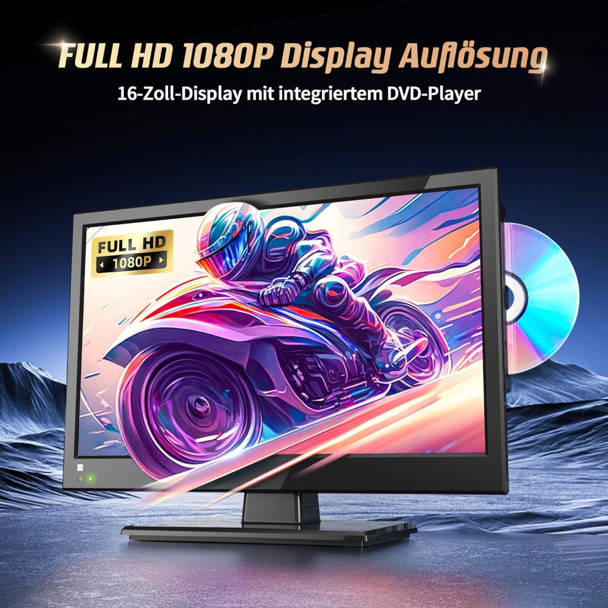 ⁦ديسوبري تلفزيون 16 بوصة 1080P مع مشغل دي في دي مدمج يدعم هوائي HDMI USB تلفزيون صغير لغرفة النوم/المنزل/المطبخ، تلفزيون 12 فولت للتخييم والسيارة والتخييم والكارافان والمنزل المتنقل⁩ - الصورة ⁦3⁩