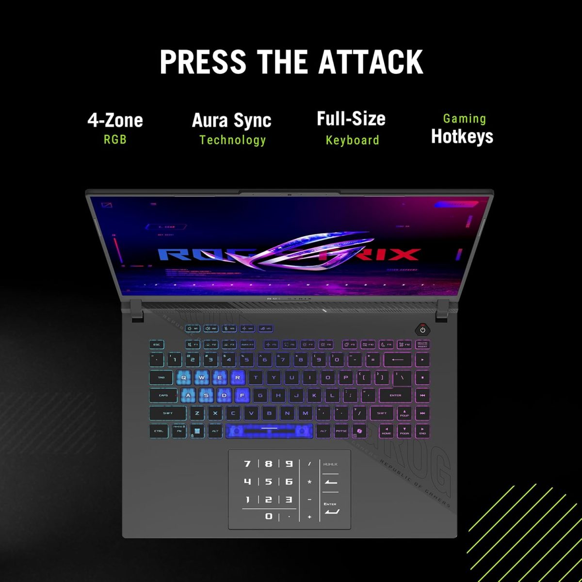 ⁦ASUS ROG Strix G16 (2025) Gaming Laptop, 16” ROG Nebula 16:10 2.5K 240Hz/3ms, NVIDIA® GeForce RTX™ 5070, AMD Ryzen™ 9 9955HX Processor, 32GB DDR5-5600, 1TB PCIe Gen 4 SSD, Wi-Fi 6E, Windows 11 Home⁩ - الصورة ⁦7⁩