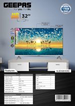 ⁦جيباس تلفزيون LED رفيع GLED3201EHD مقاس 32 بوصة مع جهاز تحكم عن بعد ومنافذ HDMI وUSB ووضع ايه في ومقبس موبايل ومدخل صوت للكمبيوتر ومنفذ VGA وتقنية توفير الطاقة وصوت ديناميكي وكفالة لمدة عام من الشركة⁩ - الصورة ⁦3⁩