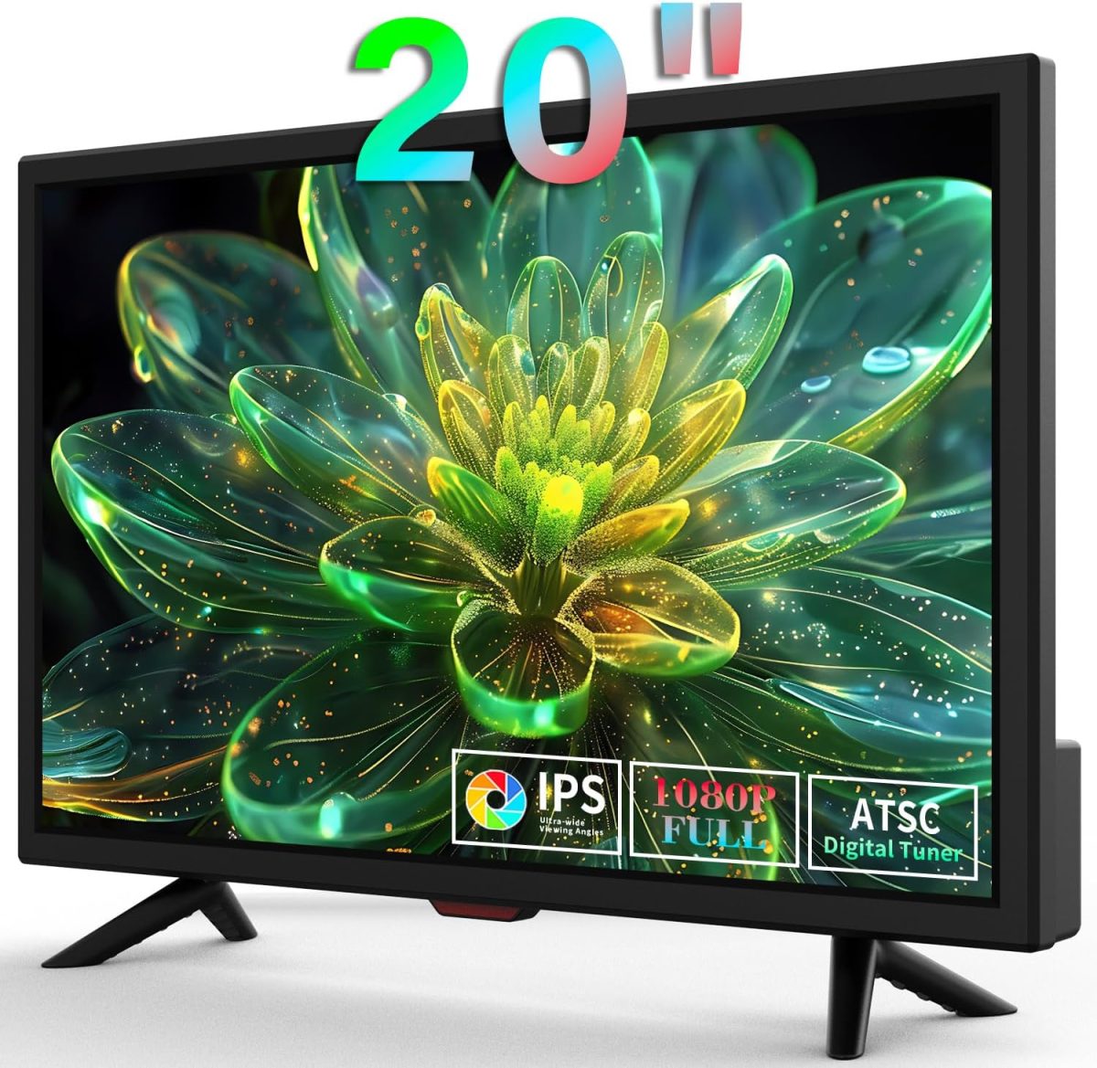 تلفزيون 20 بوصة من جيكسيوب، زوايا عرض كاملة 1080P HD، تلفزيون رقمي صغير يثبت على الحائط للمطبخ - منافذ HDMI/USB - مدخلات محول تيار مستمر 12 فولت تيار متردد للكرفان وغرف النوم