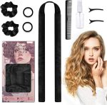 اداة تجعيد شعر مطورة بدون حرارة، مع صندوق هدايا، عصابة راس مخملية لتجعيد الشعر بدون رائحة، لتجعيد الشعر بدون حرارة للشعر المتوسط والطويل (اسود)