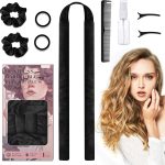 اداة تجعيد شعر مطورة بدون حرارة، مع صندوق هدايا، عصابة راس مخملية لتجعيد الشعر بدون رائحة، لتجعيد الشعر بدون حرارة للشعر المتوسط والطويل (اسود)