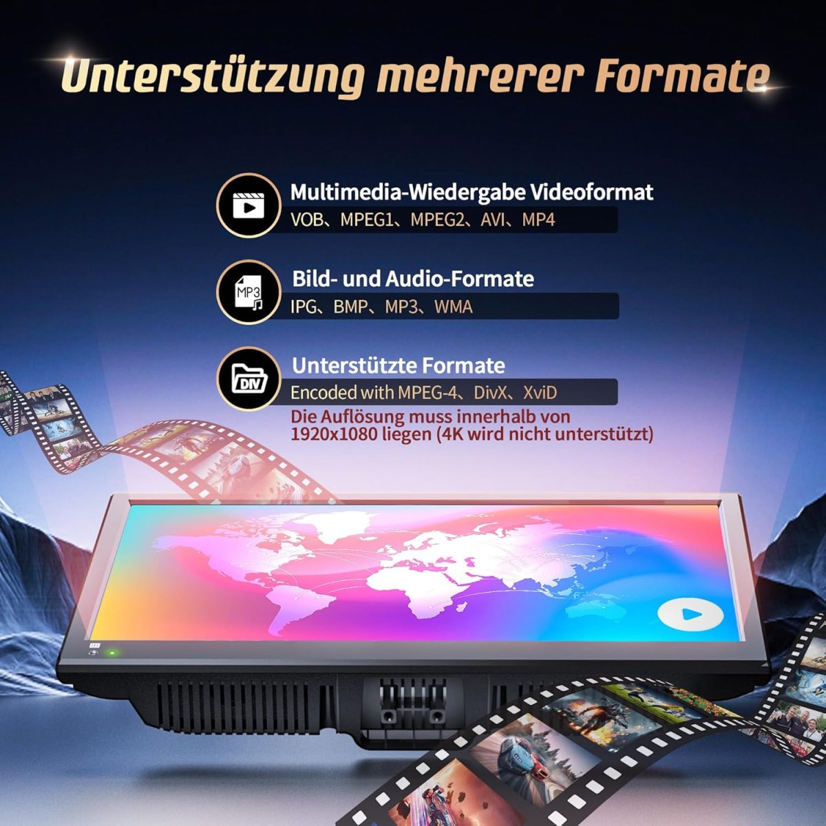 ⁦ديسوبري تلفزيون 16 بوصة 1080P مع مشغل دي في دي مدمج يدعم هوائي HDMI USB تلفزيون صغير لغرفة النوم/المنزل/المطبخ، تلفزيون 12 فولت للتخييم والسيارة والتخييم والكارافان والمنزل المتنقل⁩ - الصورة ⁦4⁩