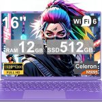 لابتوب العاب نوتود 16 انش ويندوز 11 12+512GB SSD متوافق مع لابتوب 2TB (HDD-2TB) 1920x1200 رباعي النواة سيليرون N5095 (حتى 2.9GHz) مع لوحة مفاتيح رقمية نوع C