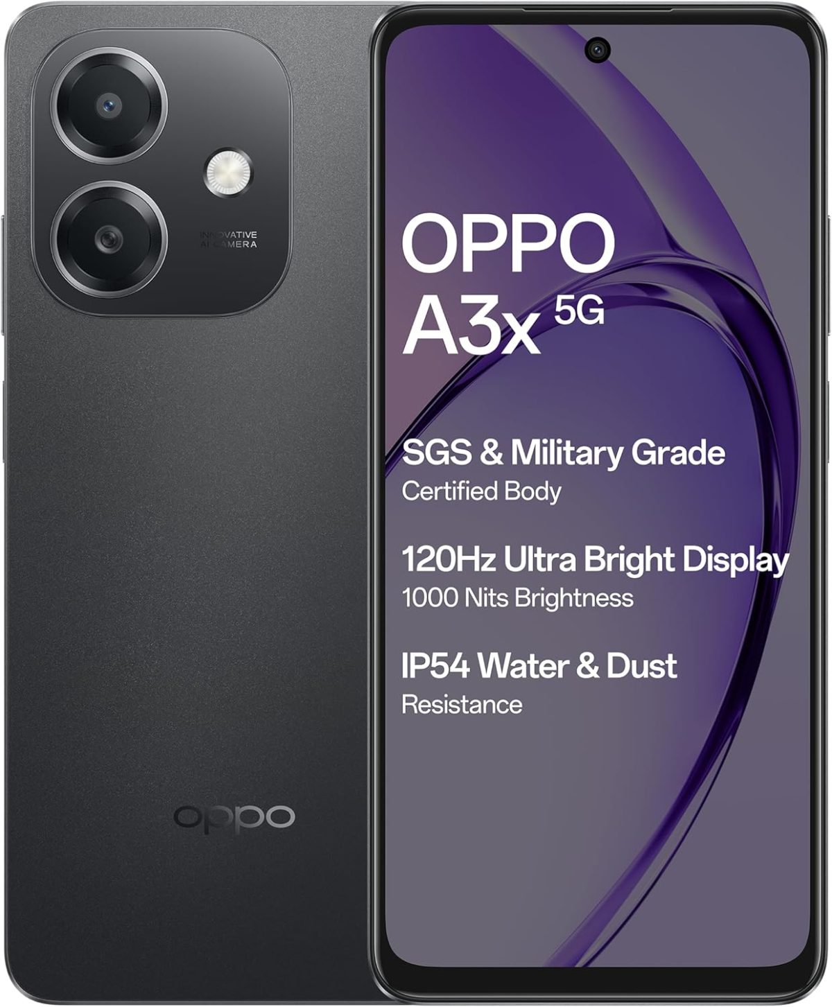 OPPO A3X 5G (Sparkle Black, 4GB RAM, 64GB Storage)|6.67” HD+ 120Hz Refresh Rate Screen | 45W SUPERVOOC|with No Cost EMI/Additional Exchange Offers