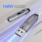 ⁦بي زوز كيبل USB C الى لايتنينج بطول 1.5 متر، 140 واط، كيبل شحن متعدد 4 في 1، كيبل نوع C مع شاشة LED، سلك شحن سريع لايفون 16 15 برو ماكس وايباد وماك بوك وسامسونج وغيرها⁩ - الصورة ⁦2⁩