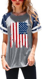 ⁦American Flag Shirt Women 4th of July Shirts USA Flag Graphic Patriotic Tshirt Raglan Color Block Tops⁩ - الصورة ⁦2⁩