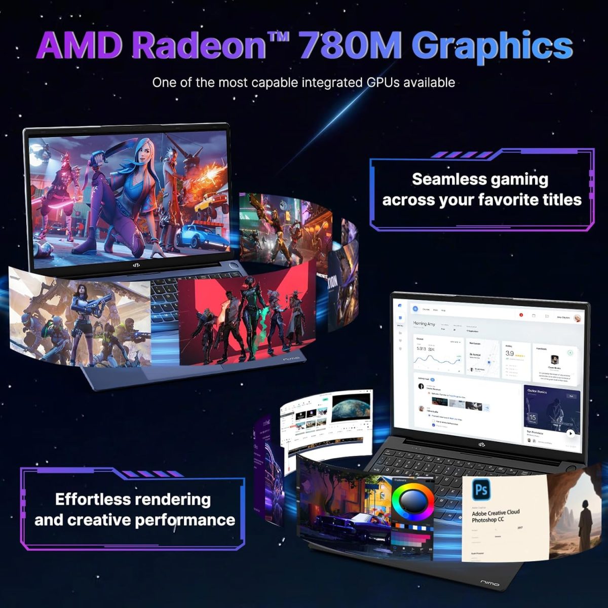 ⁦نيمو لابتوب العاب رايزن 9 8945HS 17.3 (>i9-13900H) ذاكرة RAM 32GB وSSD 1TB وبطاقة عرض مرئي راديون 780M وبطاقة عرض مرئي راديون 780M وPD 100 واط نوع C 4.0 ومساعد طيار جاهز للذكاء الاصطناعي والواقع⁩ - الصورة ⁦3⁩