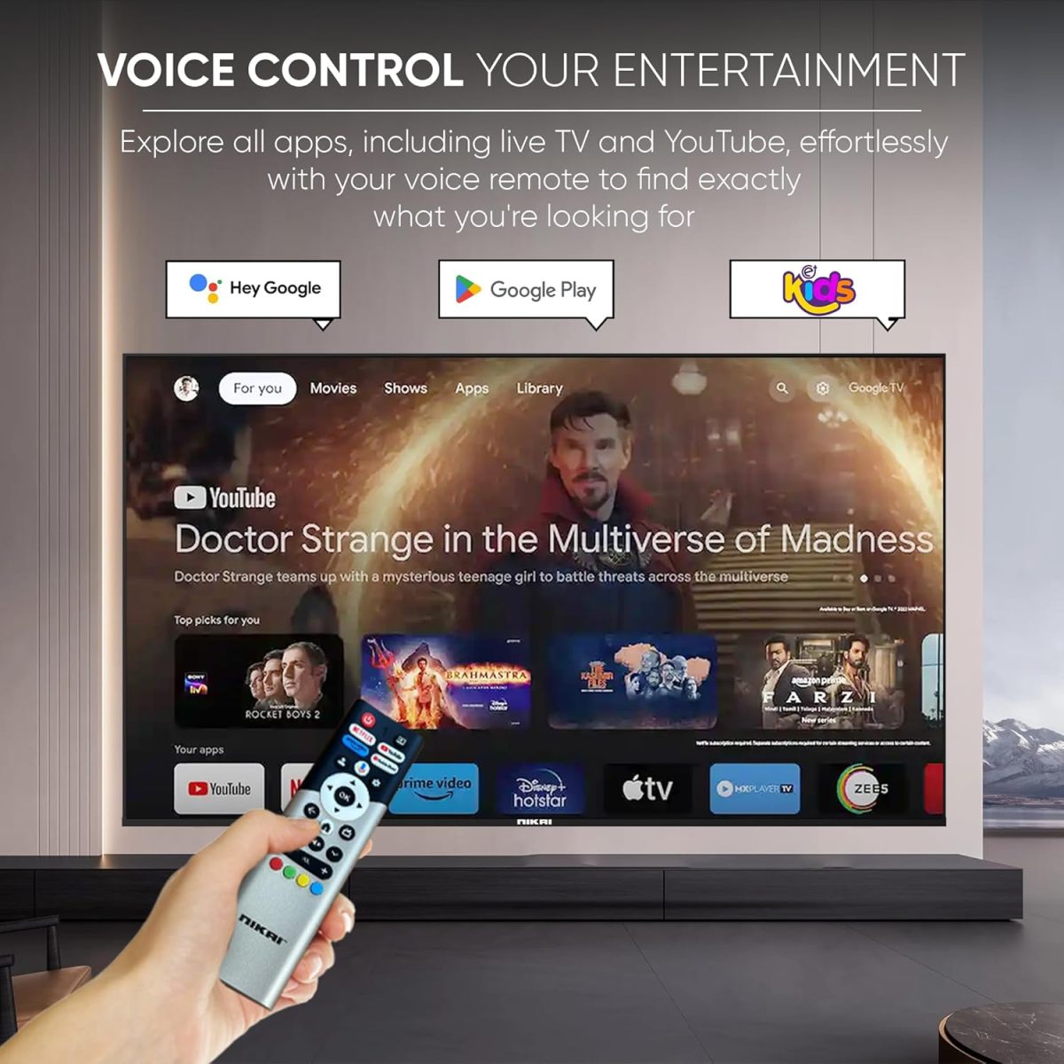 ⁦نيكاي تلفزيون جوجل الذكي 100 بوصة 4K UHD مع تحكم صوتي بدون استخدام اليدين، جيم ماستر، دولبي فيجن + اتموس، 4K HDR10+، اتصال سهل مع اجهزة اندرويد وابل - 100NIKGOOGLE (موديل 2025)⁩ - الصورة ⁦4⁩