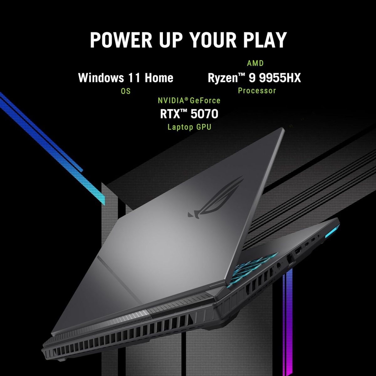 ⁦ASUS ROG Strix G16 (2025) Gaming Laptop, 16” ROG Nebula 16:10 2.5K 240Hz/3ms, NVIDIA® GeForce RTX™ 5070, AMD Ryzen™ 9 9955HX Processor, 32GB DDR5-5600, 1TB PCIe Gen 4 SSD, Wi-Fi 6E, Windows 11 Home⁩ - الصورة ⁦2⁩