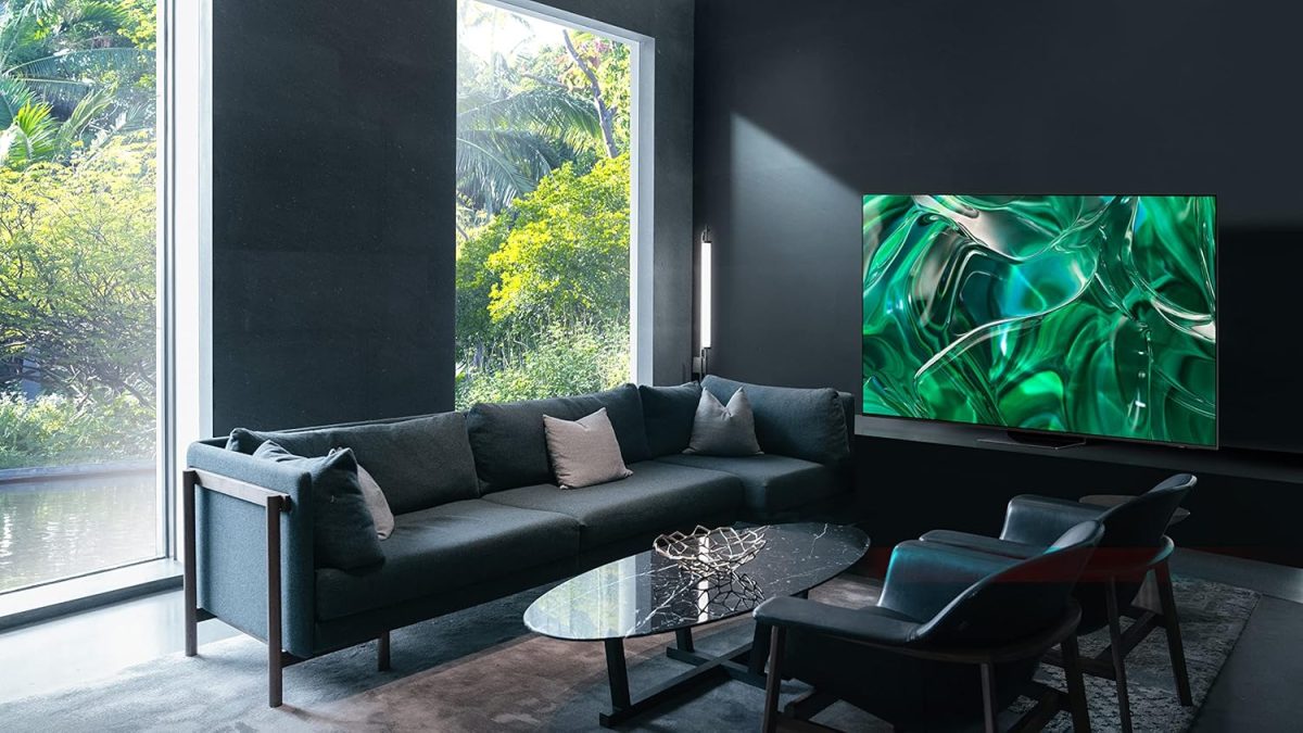 ⁦سامسونج تلفزيون ذكي 65 بوصة OLED 4K S95C سلسلة كوانتوم HDR مع دولبي اتموس، صوت تتبع الاجسام، كيو سيمفوني، موشن اكسليراتور تربو برو، موزع الالعاب، اليكسا مدمج (QN65S95C)، اسود تيتان⁩ - الصورة ⁦5⁩