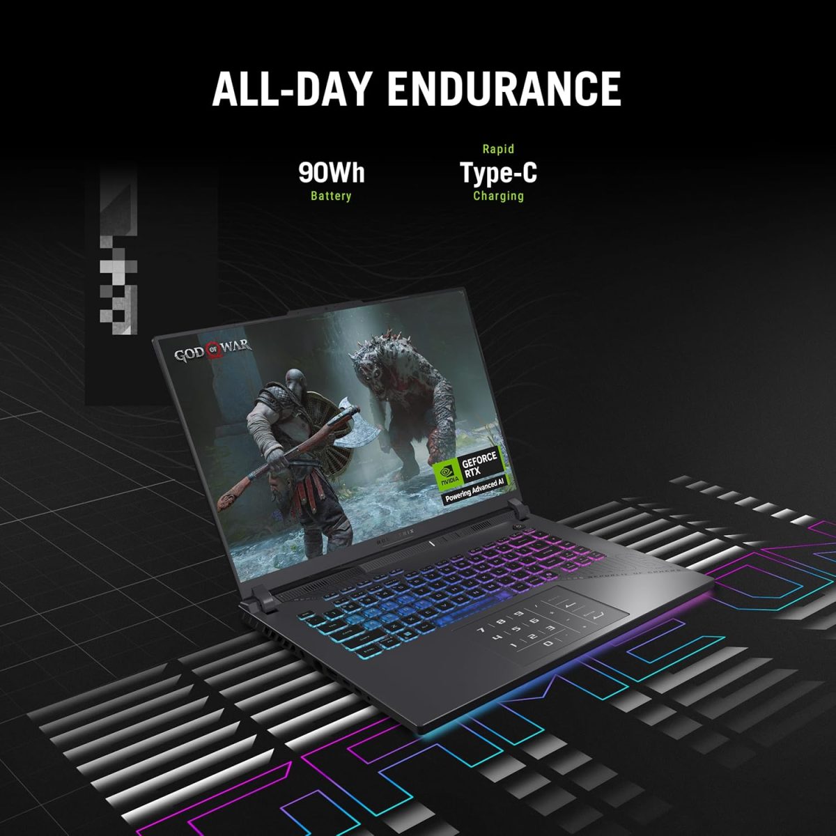 ⁦ASUS ROG Strix G16 (2025) Gaming Laptop, 16” ROG Nebula 16:10 2.5K 240Hz/3ms, NVIDIA® GeForce RTX™ 5070, AMD Ryzen™ 9 9955HX Processor, 32GB DDR5-5600, 1TB PCIe Gen 4 SSD, Wi-Fi 6E, Windows 11 Home⁩ - الصورة ⁦6⁩