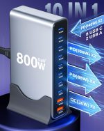 ⁦قاعدة شحن USB C 800 واط من هايميكس تيك، شاحن سريع 140 واط، شاحن غان 100 واط 65 واط 30 واط، شاحن USB متعدد متوافق مع ماك بوك برو 16، لابتوب، ايفون 17/16/15، سامسونج جالاكسي S25⁩ - الصورة ⁦4⁩