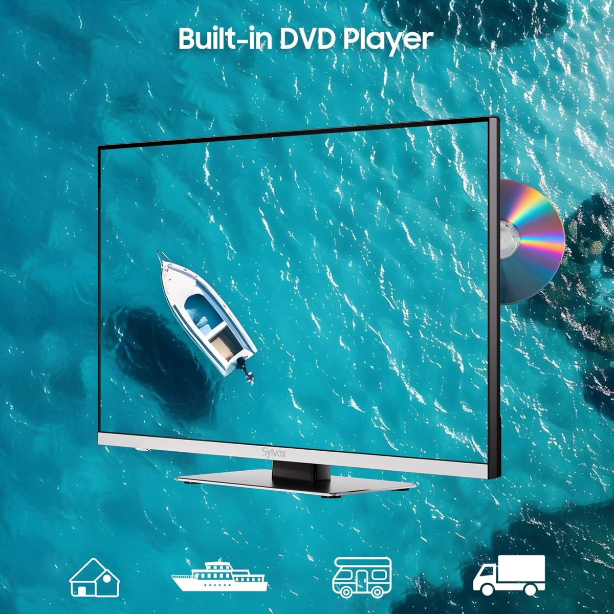 ⁦تلفزيون 12 فولت من سيلفوكس، تلفزيون ذكي 22 بوصة مع مشغل دي في دي، تلفزيون FHD 1080P للبحرية والمركبات الترفيهية والمخيمات، يعمل بتيار متردد/تيار مستمر بجهد واسع 9-32 فولت، متوافق مع جوجل تي في، 2 HDMI⁩ - الصورة ⁦6⁩