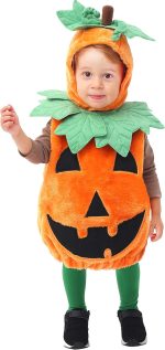 ⁦Spooktacular Creations Halloween Baby Pumpkin Costume with Green leaves for Toddler Kids Halloween Dress Up Pumpkin Party⁩ - الصورة ⁦2⁩