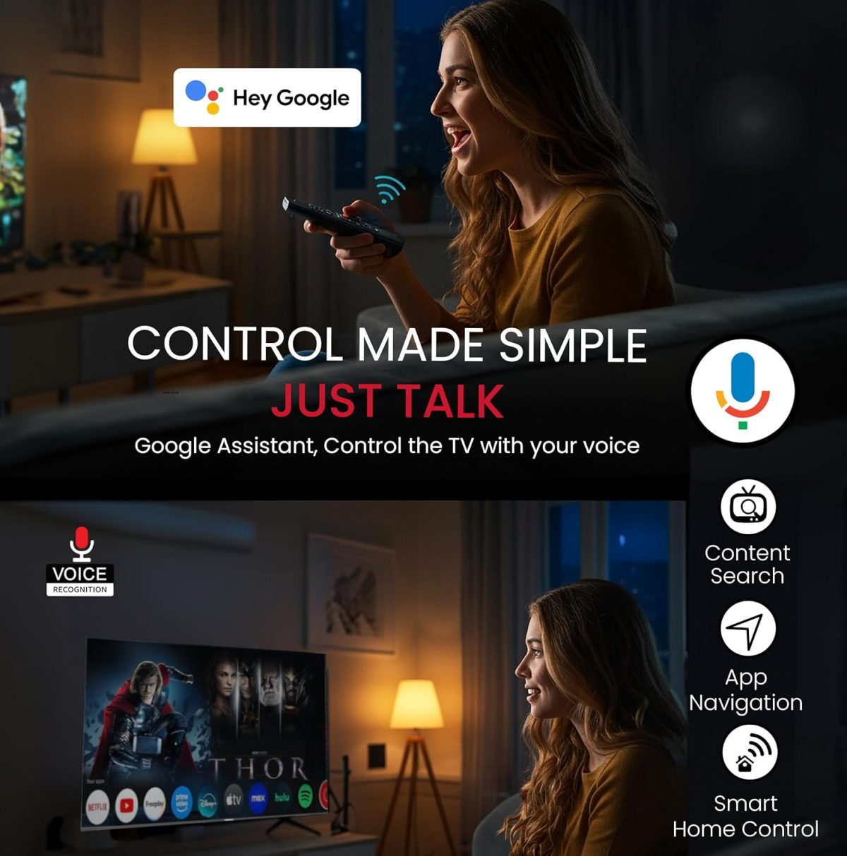 ⁦Nobel 85-Inch 4K UHD Google TV Smart TV, Dolby Sound & Voice Control, Android 14, Netflix YouTube Prime, Wi-Fi & Bluetooth Connectivity – UHD85G⁩ - الصورة ⁦3⁩