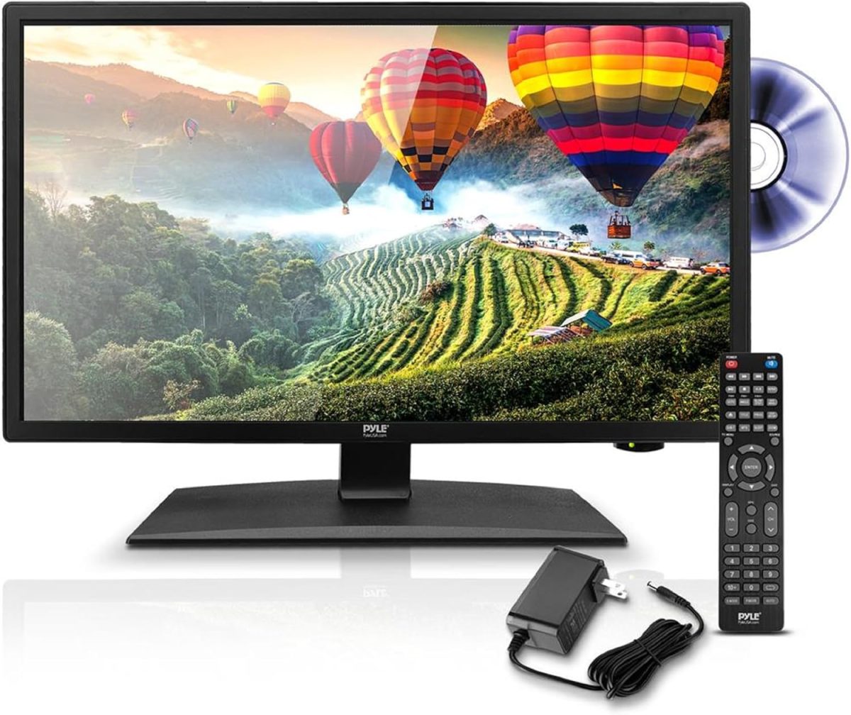 Pyle 21.5 Inch 1080p LED RV Television - Slim Flat Screen Monitor FHD Small TV w/HDMI, RCA, Multimedia Disk/DVD Combo, 12/24 Volt Car Adapter, Wall Mount, Works w/Mac PC, Includes Remote Control