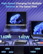 ⁦قاعدة شحن USB C 800 واط من هايميكس تيك، شاحن سريع 140 واط، شاحن غان 100 واط 65 واط 30 واط، شاحن USB متعدد متوافق مع ماك بوك برو 16، لابتوب، ايفون 17/16/15، سامسونج جالاكسي S25⁩ - الصورة ⁦2⁩