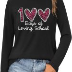 بيتشار 100 Days of School قميص للمعلم أيام المدرسة قمصان طويلة الأكمام مضحك 100 يوم هدايا الاحتفالات