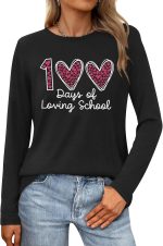 بيتشار 100 Days of School قميص للمعلم أيام المدرسة قمصان طويلة الأكمام مضحك 100 يوم هدايا الاحتفالات