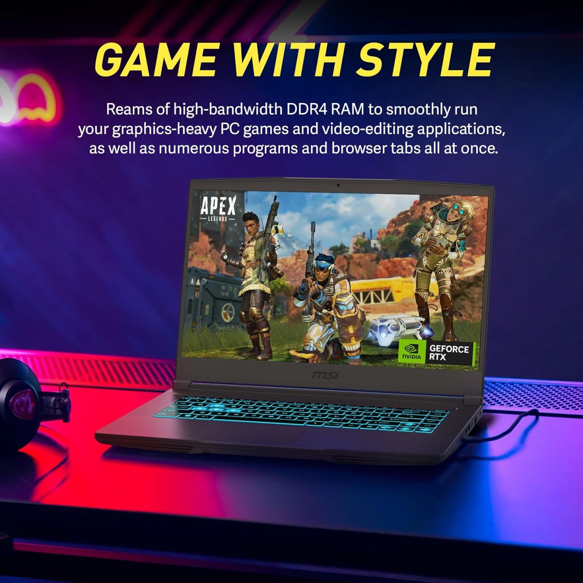 ⁦MSI لابتوب العاب رفيع GF63 بشاشة 15.6 انش FHD 144Hz ومعالج انتل i5-12450H وذاكرة RAM 32GB وSSD PCIe 2TB وبطاقة انفيديا جيفورس RTX 2050 وكيبورد باضاءة خلفية وواي فاي 6 وويندوز 11 برو، مجموعة تمديد هوت⁩ - الصورة ⁦8⁩
