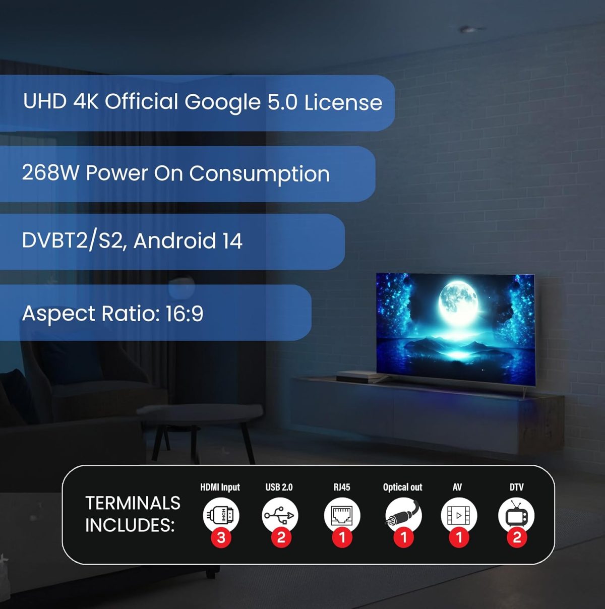 ⁦Nobel 85-Inch 4K UHD Google TV Smart TV, Dolby Sound & Voice Control, Android 14, Netflix YouTube Prime, Wi-Fi & Bluetooth Connectivity – UHD85G⁩ - الصورة ⁦8⁩