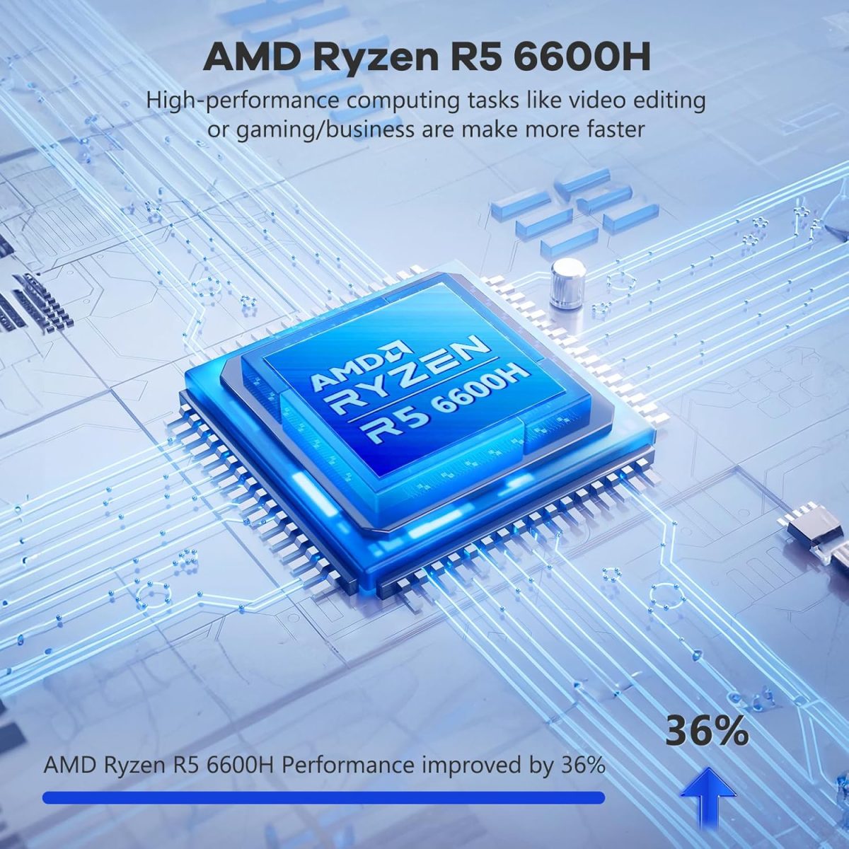 ⁦لابتوب العاب 15.6 انش FHD IPS ومعالج AMD رايزن 5 6600H و32GB DDR5 RAM و2TB SSD (افضل من i5-12450H حتى 4.5GHz)، وحدة معالجة رسومات جرافيكية 660M 6 نوى، 100 واط نوع C، بصمة اصبع، كيبورد باضاءة خلفية،⁩ - الصورة ⁦2⁩