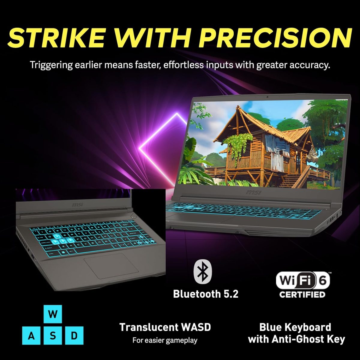 ⁦MSI لابتوب العاب رفيع GF63 بشاشة 15.6 انش FHD 144Hz ومعالج انتل i5-12450H وذاكرة RAM 32GB وSSD PCIe 2TB وبطاقة انفيديا جيفورس RTX 2050 وكيبورد باضاءة خلفية وواي فاي 6 وويندوز 11 برو، مجموعة تمديد هوت⁩ - الصورة ⁦5⁩