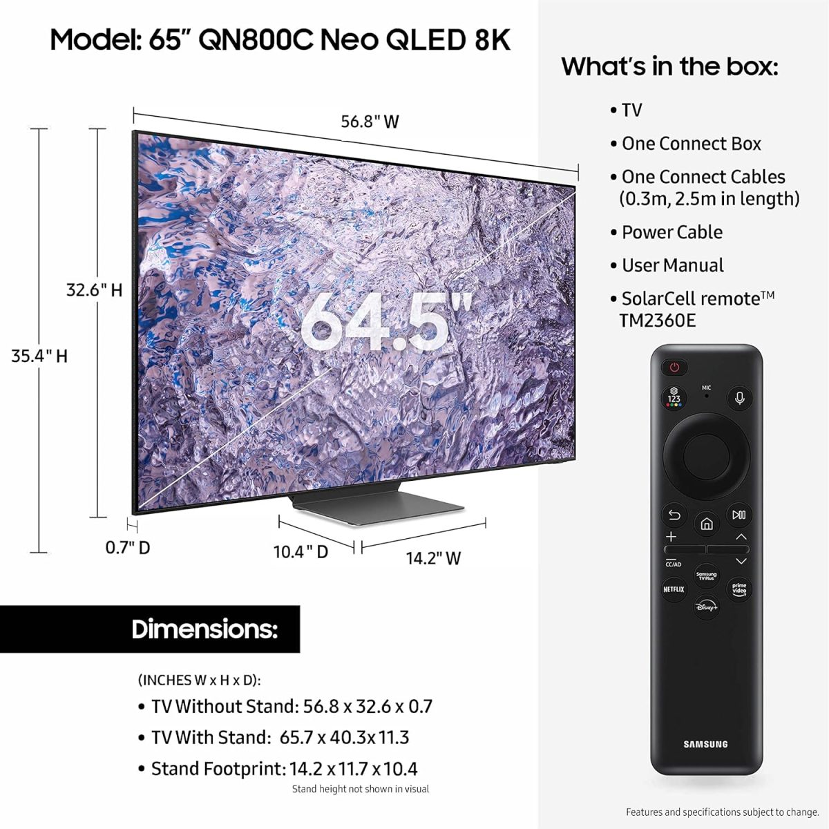 ⁦سامسونج تلفزيون ذكي نيو QLED 8K، 65 بوصة، اسود تيتان، تقنية كوانتوم ماتريكس برو، دقة 8K، او تي اس بلس، QA65QN800C - 2023 - اصدار عالمي⁩ - الصورة ⁦2⁩