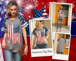 ⁦American Flag Shirt Women 4th of July Shirts USA Flag Graphic Patriotic Tshirt Raglan Color Block Tops⁩ - الصورة ⁦3⁩