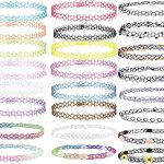 طقم عقد وشوكر 24 قطعة من زانكولاس - اكسسوارات التسعينيات للنساء والفتيات المراهقات والاطفال - حلية زهور قوس قزح متعددة الالوان قابلة للتمدد - فكرة هدية بنمط الصيف