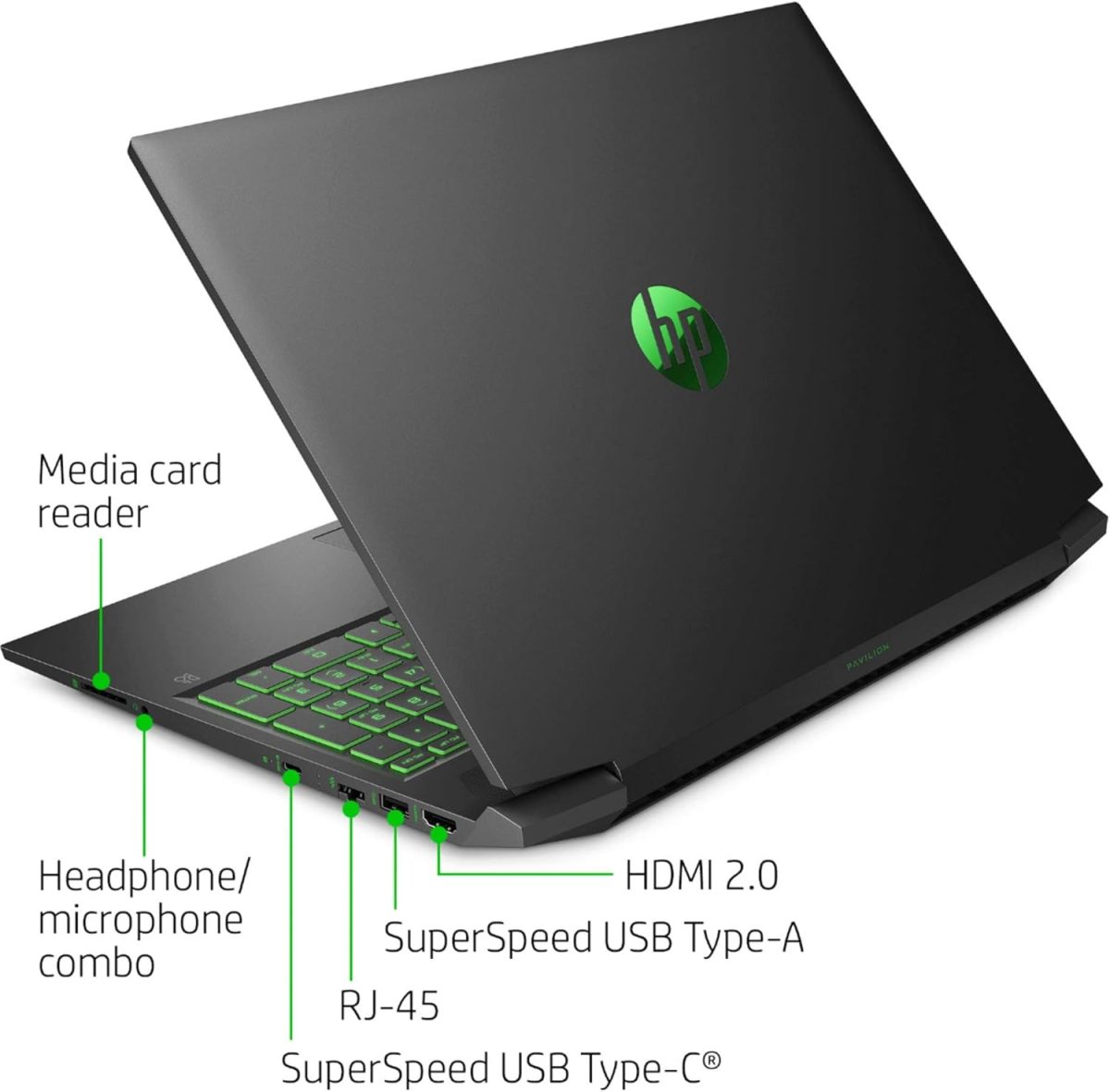 ⁦HP لابتوب العاب بافليون 2020 بشاشة 16.1 FHD 144Hz IPS ومعالج انتل كور i7-10750H الجيل العاشر وذاكرة RAM 32GB وSSD 1TB وانفيديا 1650Ti وكيبورد باضاءة خلفية وويندوز 10 هوم، اسود⁩ - الصورة ⁦4⁩