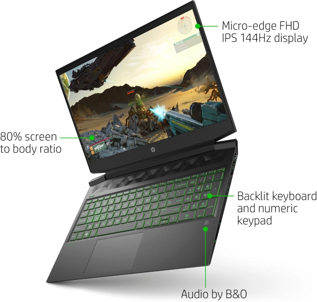 ⁦HP لابتوب العاب بافليون 2020 بشاشة 16.1 FHD 144Hz IPS ومعالج انتل كور i7-10750H الجيل العاشر وذاكرة RAM 32GB وSSD 1TB وانفيديا 1650Ti وكيبورد باضاءة خلفية وويندوز 10 هوم، اسود⁩ - الصورة ⁦5⁩