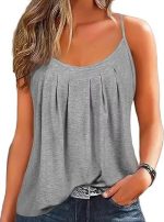 توب نسائي صيفي سادة بكسرات وحمالات رفيعة كاجوال بدون اكمام بتصميم عصري