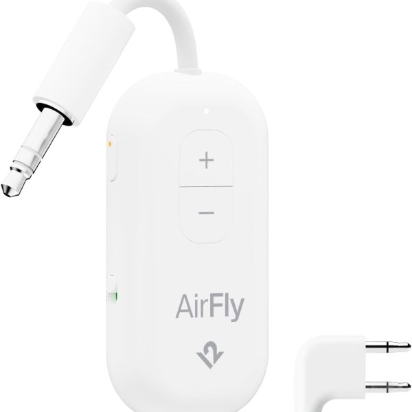 محول بلوتوث اير فلاي برو 2 ديلوكس للطائرة، زوج من سماعات ايربودز او سماعات لاسلكية - جهاز ارسال واستقبال بلوتوث ايه يو اكس 3.5 ملم للسيارات والقوارب واجهزة المشي والتلفزيون - اساسيات السفر بالطائرة