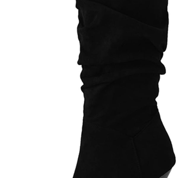 حذاء برقبة طويلة حتى الركبة للنساء سهل الارتداء بكعب مدبب ومقدمة مدببة