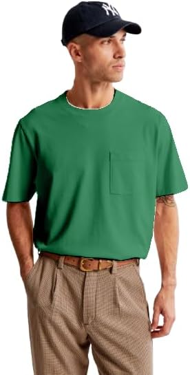 تي شيرت تينزر كبير الحجم مع جيب قماش ممتاز قطن ثقيل