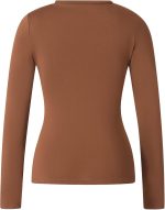 ⁦بلوزة قصيرة للنساء بقصة ضيقة كاجوال بلون سادة ورقبة دائرية ضيقة واكمام طويلة⁩ - الصورة ⁦3⁩