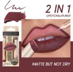 ⁦مجموعة اقلام تحديد شفاه واحمر شفاه كومبو 2 في 1 مقاومة للماء للنساء، مجموعة احمر شفاه يدوم طويلا، قلم احمر شفاه مات مع مجموعة محدد للشفاه، مجموعة مكياج⁩ - الصورة ⁦2⁩