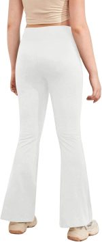 ⁦سروال ضيق للبنات بخصر مرتفع وواسع من الاسفل لليوغا بلون سادة بطول كامل⁩ - الصورة ⁦2⁩