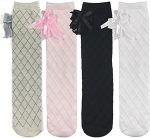 ⁦ChicAbode 4 Pairs Girls Mesh Stockings, Bow Style Knee High Socks, Girls Over The Knee Socks, Mesh Diamond Check Middle Tall Socks for Everyday, School, Home, Long⁩ - الصورة ⁦7⁩