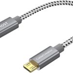 كيبل كريشن كيبل USB نوع سي الى مايكرو USB 2.0، كيبل قصير بطول 0.6 قدم لجالكسي اس 8/ اس 8 بلس وجوجل بيكسل 2 اكس ال واجهزة اندرويد الاخرى، اسود ورمادي