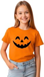 ⁦تي شيرت هالوين للاطفال - تي شيرت قطني مطبوع عليه وجه اليقطين - تي شيرت برقبة دائرية للاولاد والبنات - مثالي للمدرسة والحفلات والارتداء اليومي⁩ - الصورة ⁦2⁩