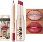 مجموعة اقلام تحديد شفاه واحمر شفاه كومبو 2 في 1 مقاومة للماء للنساء، مجموعة احمر شفاه يدوم طويلا، قلم احمر شفاه مات مع مجموعة محدد للشفاه، مجموعة مكياج