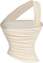 ⁦بلايز نسائية غير متماثلة بكتف واحد مكشكش بدون اكمام وقصة ضيقة من جورجليتر، بلايز فينتاج⁩ - الصورة ⁦2⁩